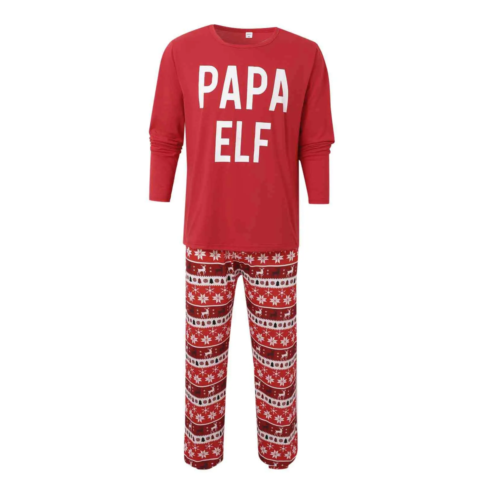 Family Matching Christmas Pajamas Long Sleeve Top Papa Mama Mini Elf Print Fair‑Isle Style Pants Parent‑Child Xmas Sleepwear Set