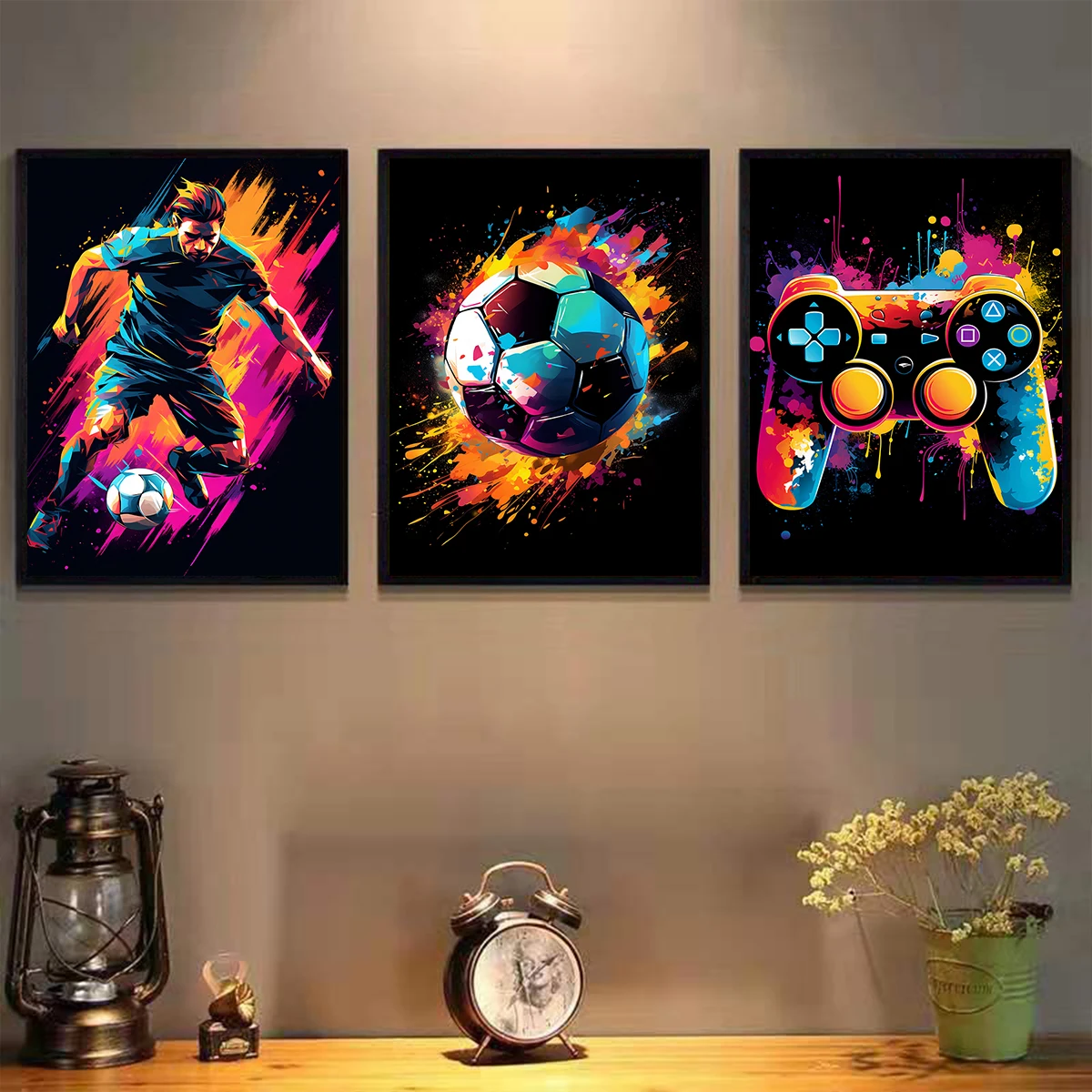 1/3 pçs neon jogos futebol impressões em tela cartaz na moda pop estética arte impressões meninos quarto arte da parede decoração de casa cartaz