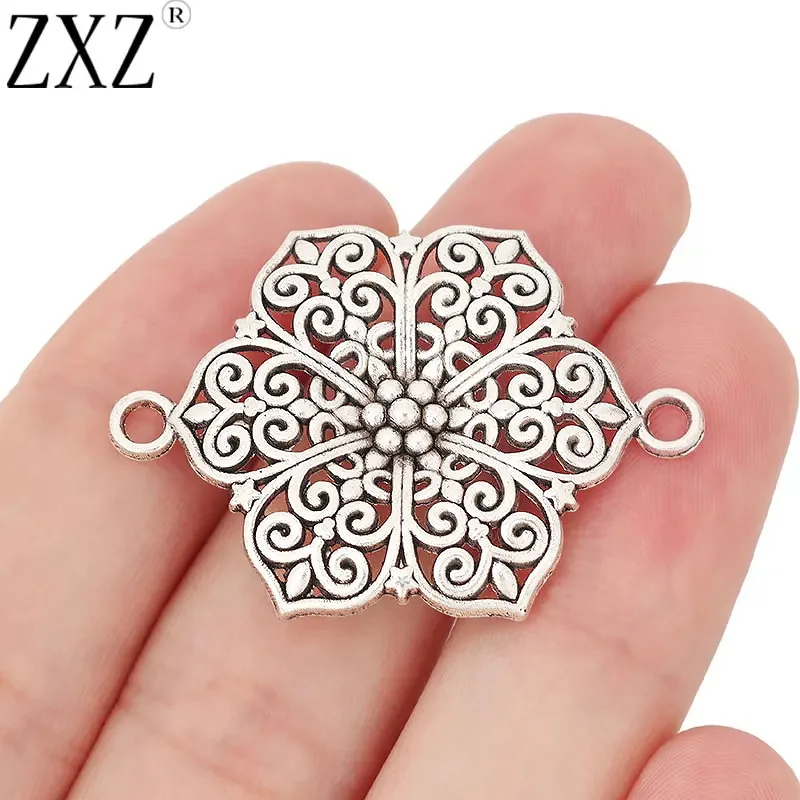 20pcs Vintage Mixed Flower Porous Connectors Silver Charms Pendants For DIY Jewellery Necklace Earrings Making Finding Crafts