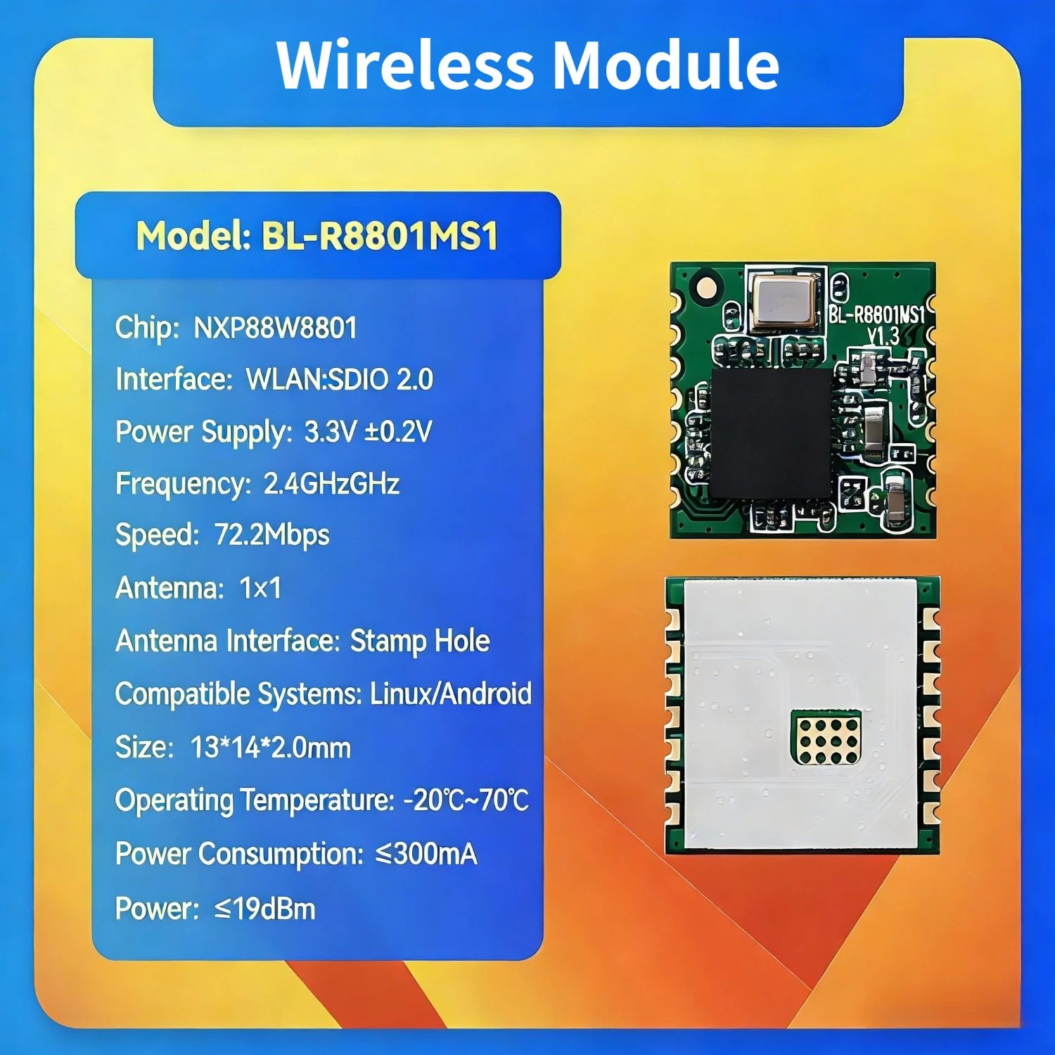 BL-R8801MS1 88W8801 Wireless Module WiFi SDIO Image Transmission for STM32 Microcontroller IoT Devices