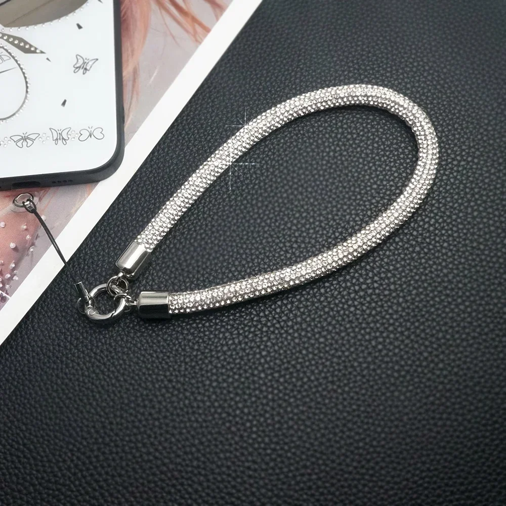 

For Mobile Phone Case Colorful Rhinestone Trim Cotton Core Base Lanyard Wrist Strap Short Bracelet Chain