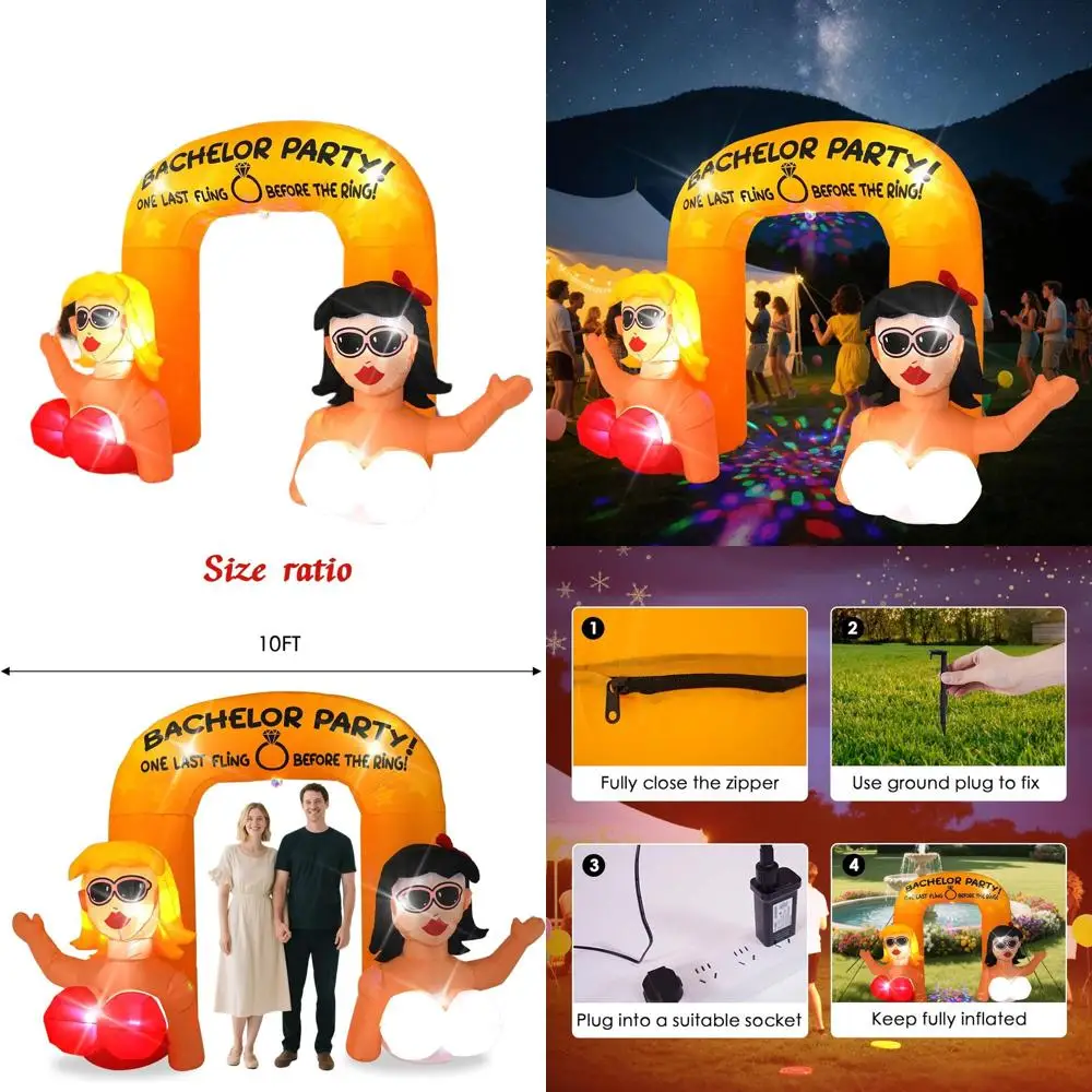 

Illuminated 10-Foot Tall Inflatable Arch for Bachelorette/Bachelor Night with Colorful Rotating Lights