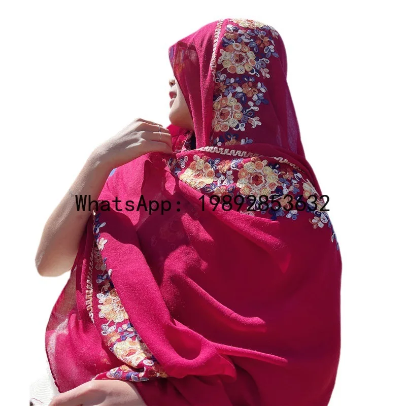 

Женская шаль XL в этническом стиле из хлопка и льна с вышивкой, пляжное полотенце, солнцезащитный шарф, шелковый шарф