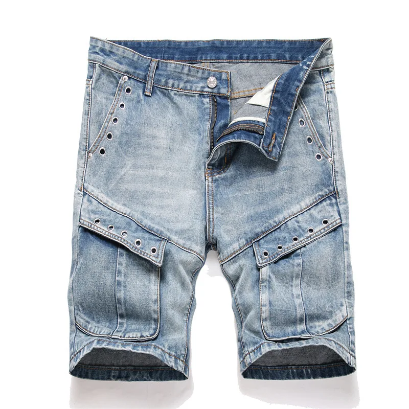 

Men's Loose Straight Leg Multi Pocket Jeans With Holes, Oversized High Street Fashion Style