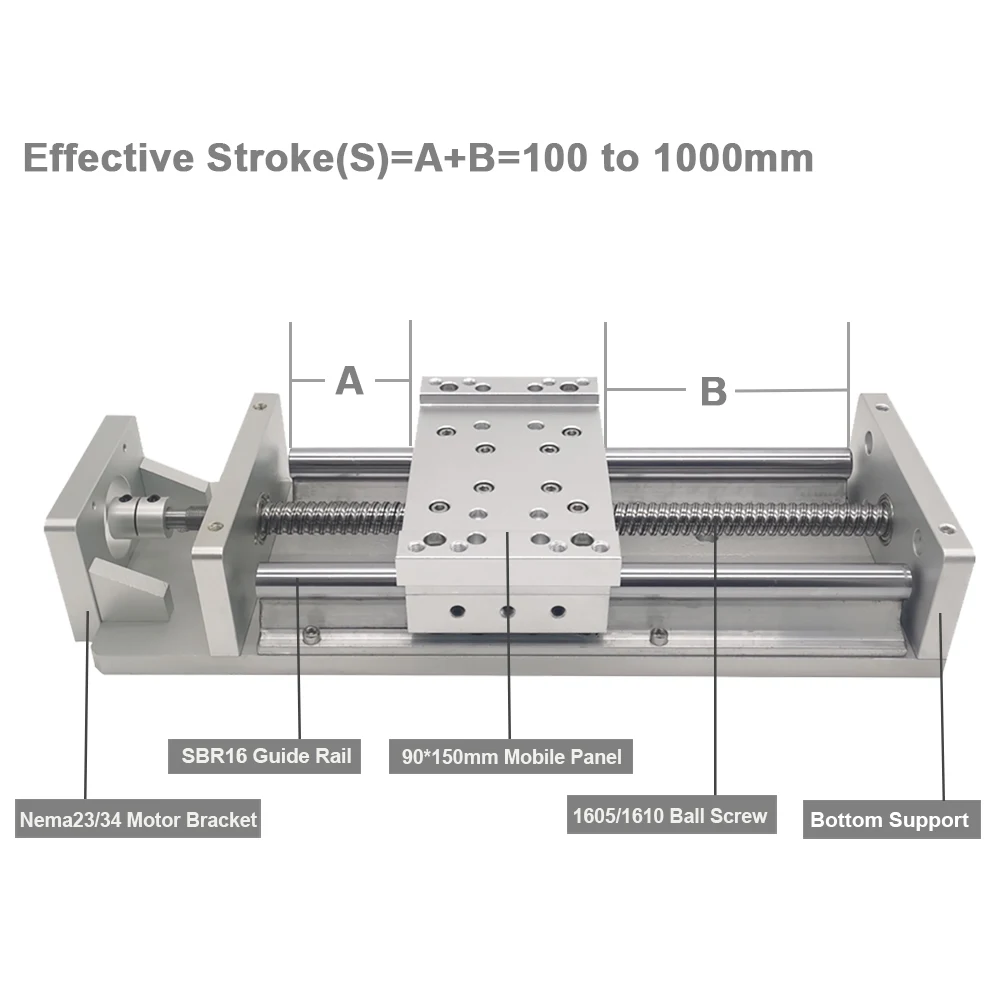 100~400MM Stroke CNC Sliding TableHeavy Load Electric Precision  Slide Linear Stage SFU1605/1610 C7 Ball Screw SBR16 Guide