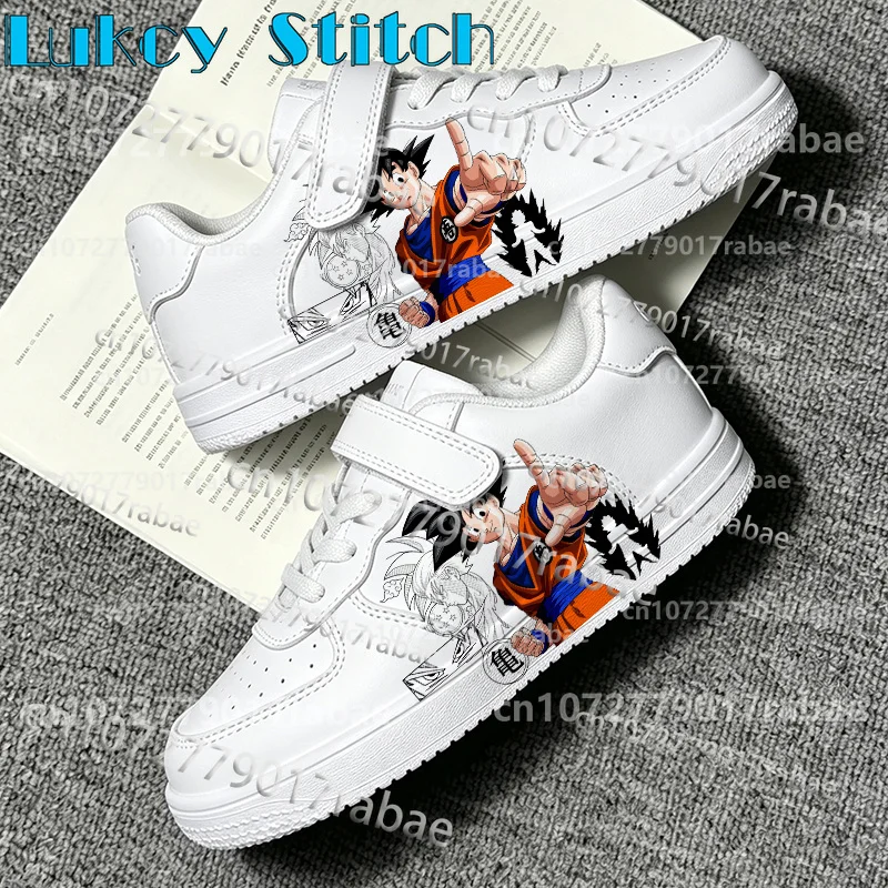 2026 New Hot Dragon Ball Print White Basketball Shoes 7-18 Year Old Boys Campus Wear Kids Soft Tennis Shoes Gift for Him