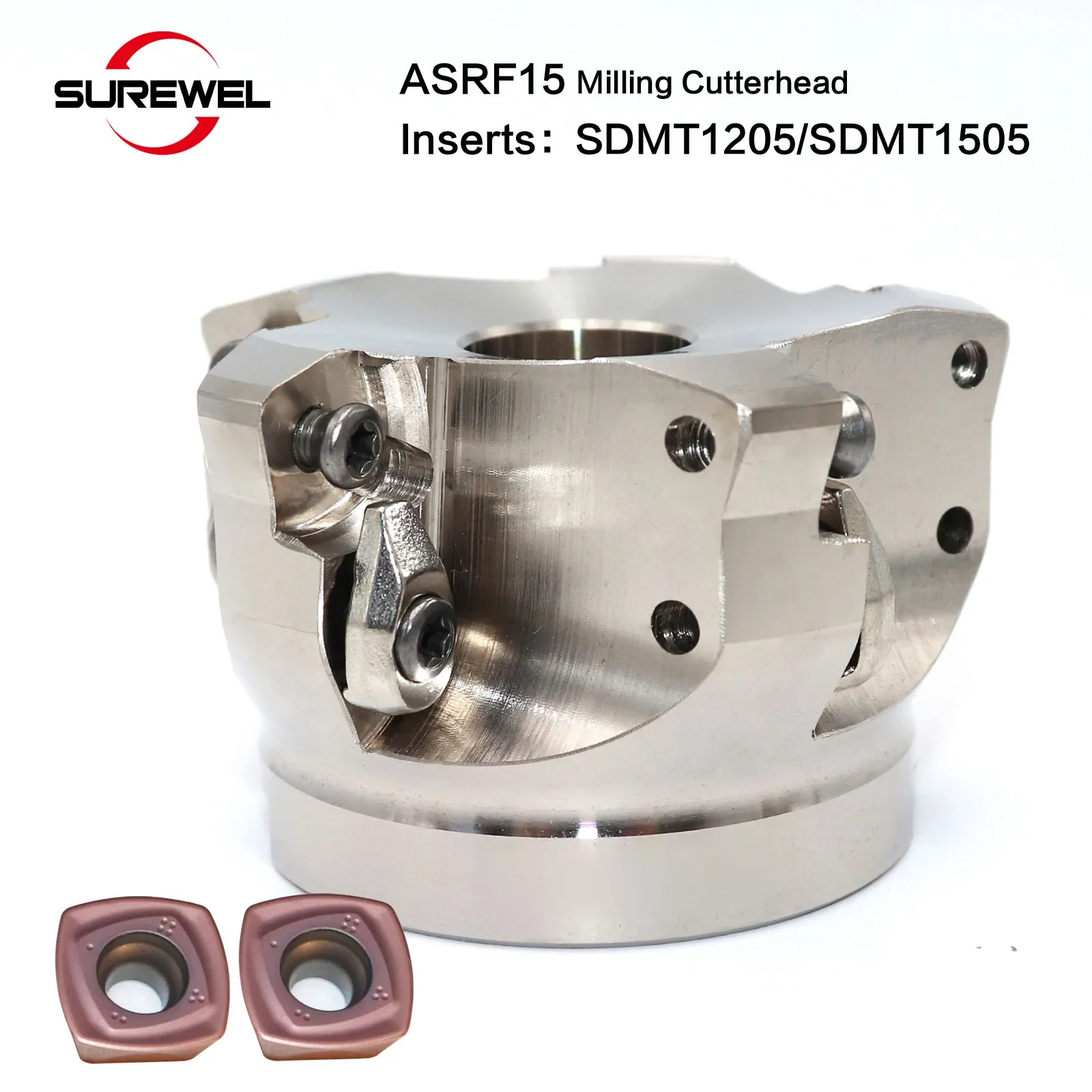 

SUREWEL ASRF12 ASRF15 Milling Cutter Head Cutting tool holders 50 63 80mm for SDMT1205 SDMT1505 Inserts Milling Handle