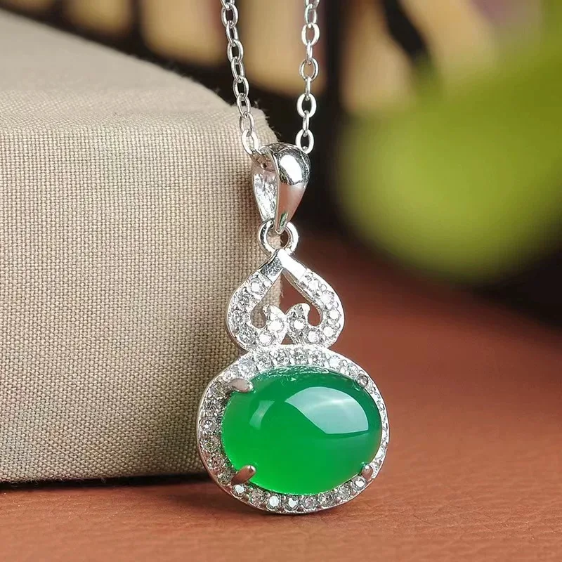 

S925 Silver New Real Natural Agate Chalcedony Gourd Jade Round Beads Earring Carved Charm Jewelry Fashion Amulet Gifts Women
