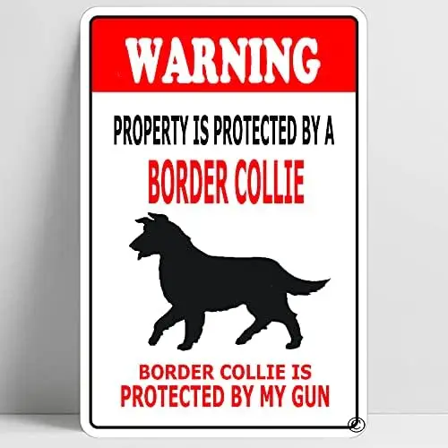 Warning Beware of Border Collie Funny Metal Sign Decoration TIN SIGN 12'' X 8''