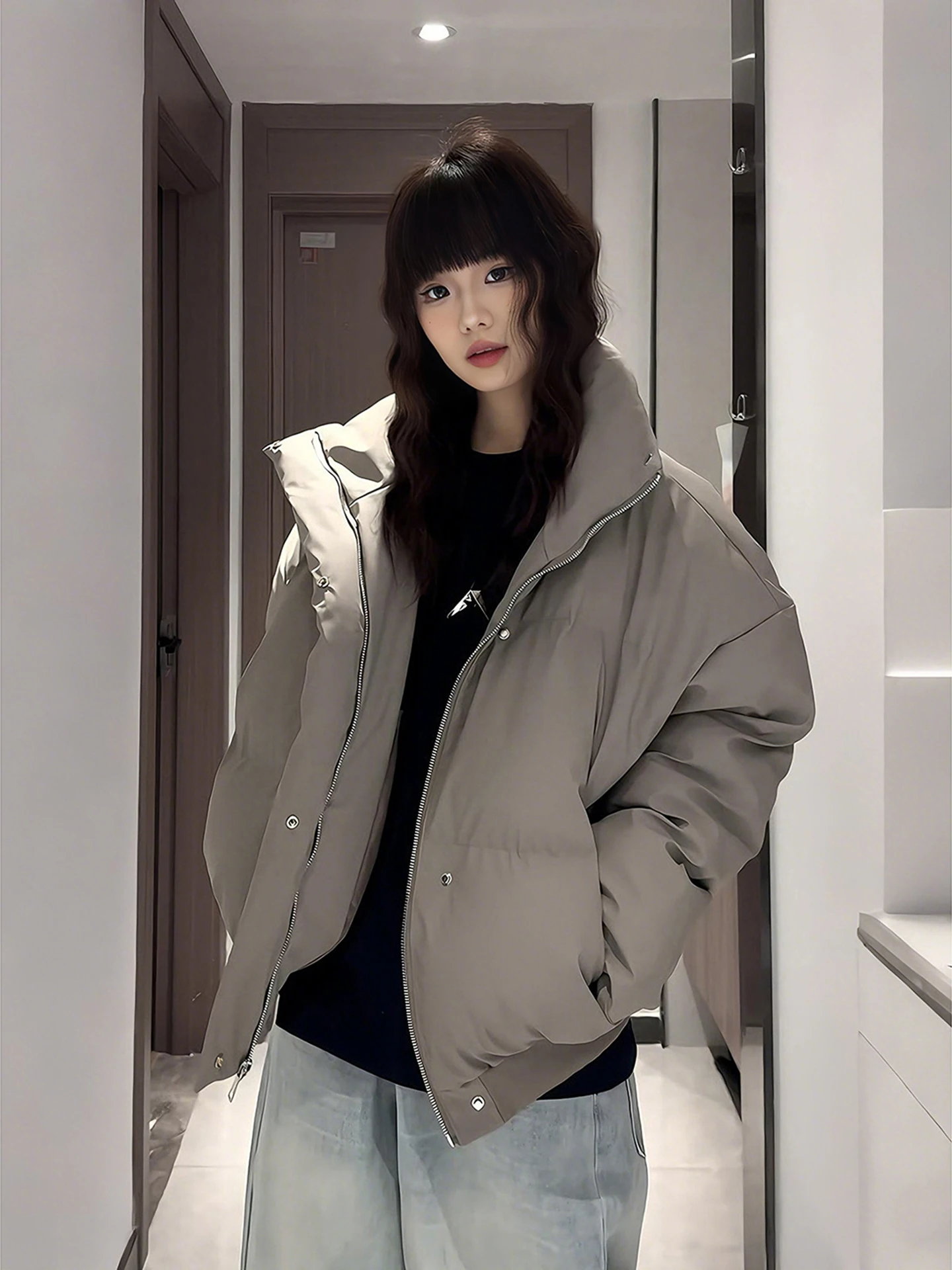 

ort PU Leather down Jaet Men's Winter Warm Stand Collar Bread Sle Cotton Coat Youth Faion Cleanfit Thiened Version