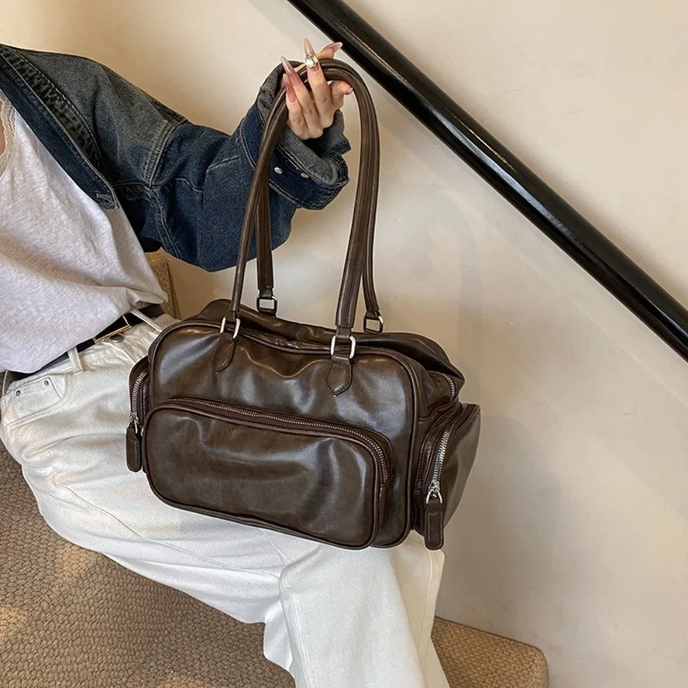 

Multiple Pockets PU Handbag Shoulder Pouch Korean Style PU Leather Shoulder Bag Large Capacity Tote Storage PU Underarm Bag