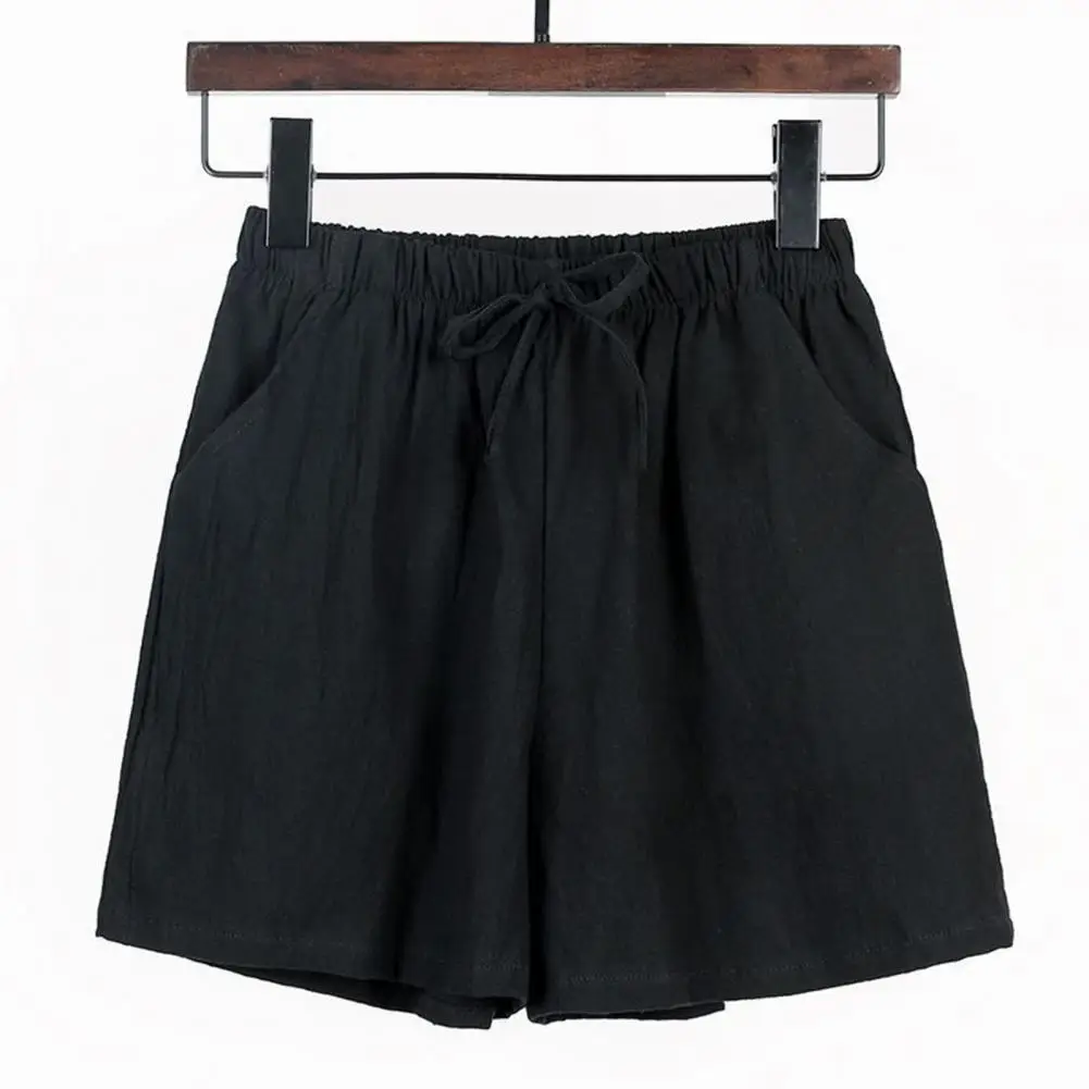 Cotton Linen Shorts Women'S Double Layered Pleats Hem Straight Leg Casual Pants High Waist Sports Loose Shorts Versatile Pants