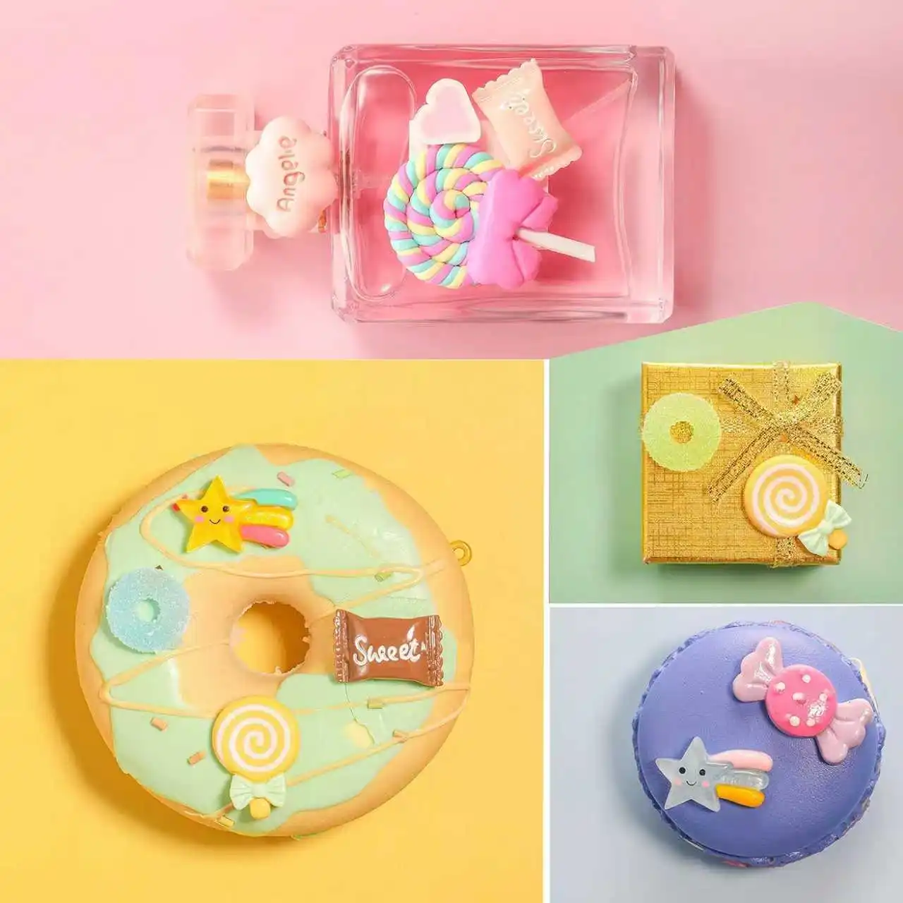 50 peças sortidas encantos bonito conjunto flatback contas fazendo kit misturado doces resina aleatória kawaii doces ornamentos de resina para di