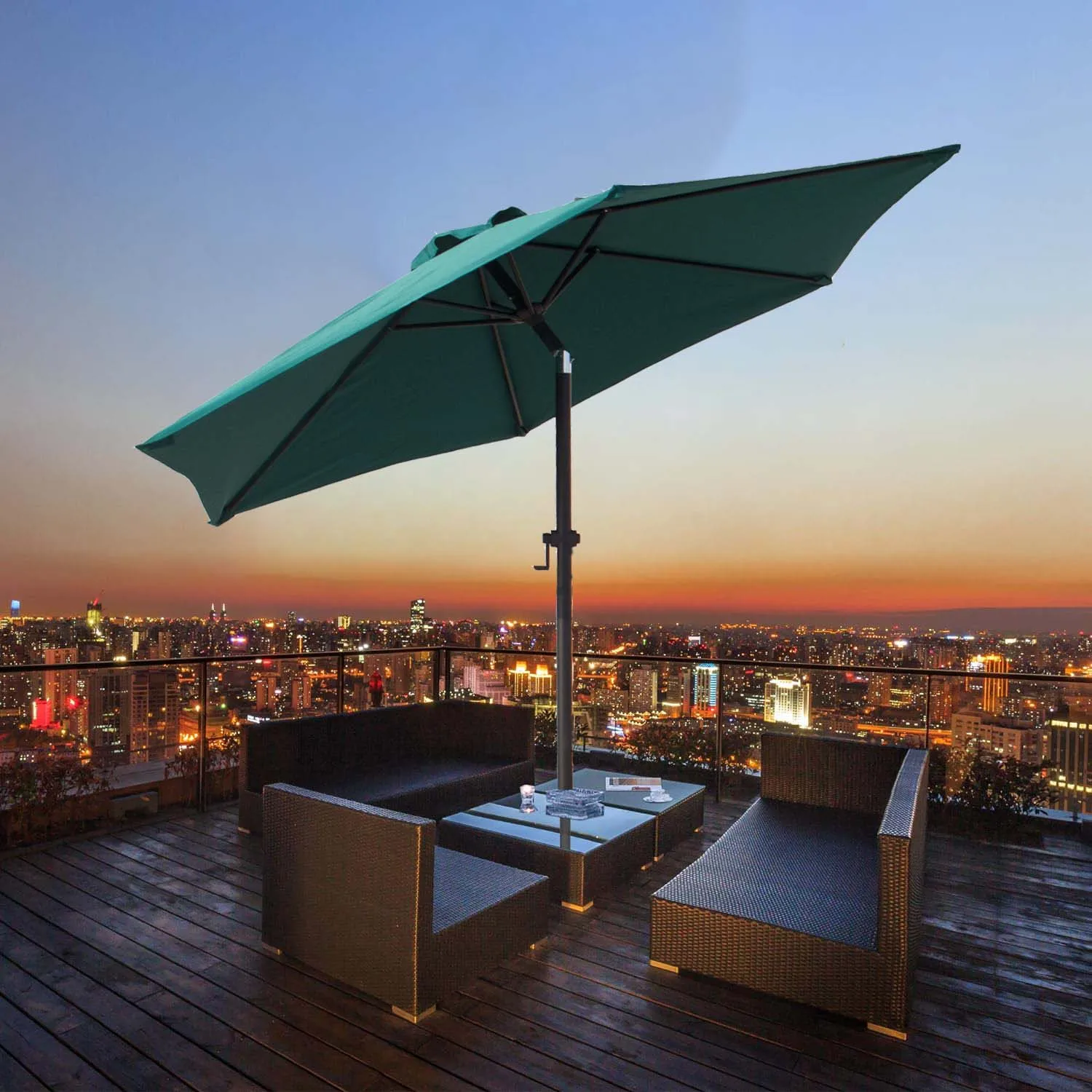 #Heavy Duty 7.5ft Outdoor Furniture Umbrella 6 Ribs 200g Yarn Dyed Fabric With Aluminum Alloy Tilt Factory Wholesale Price