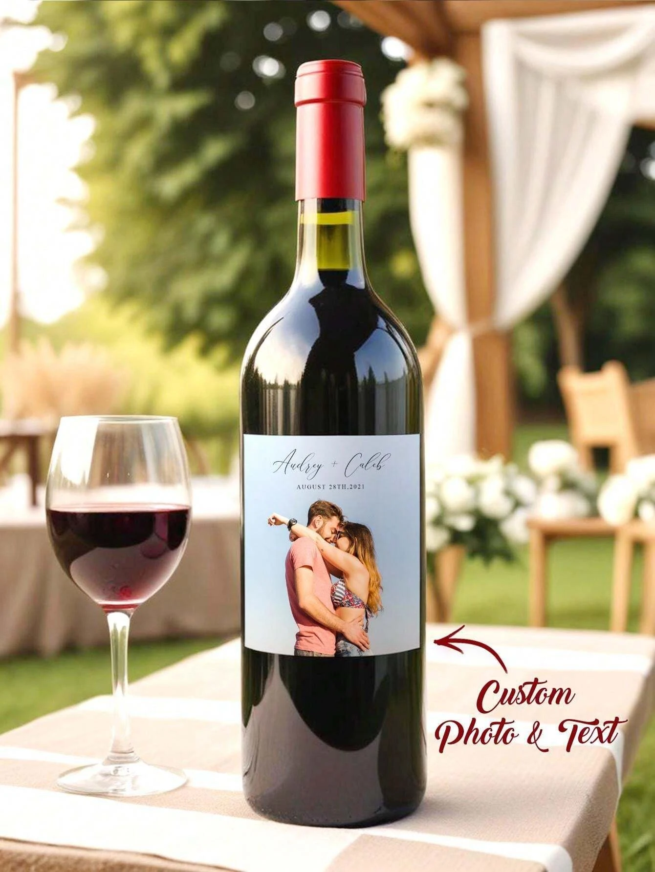 1pc Custom Photo Text Wine Bottle Sticker Personalized Square Colored Wedding Gift For Him Her Valentine Birthday Anniversary