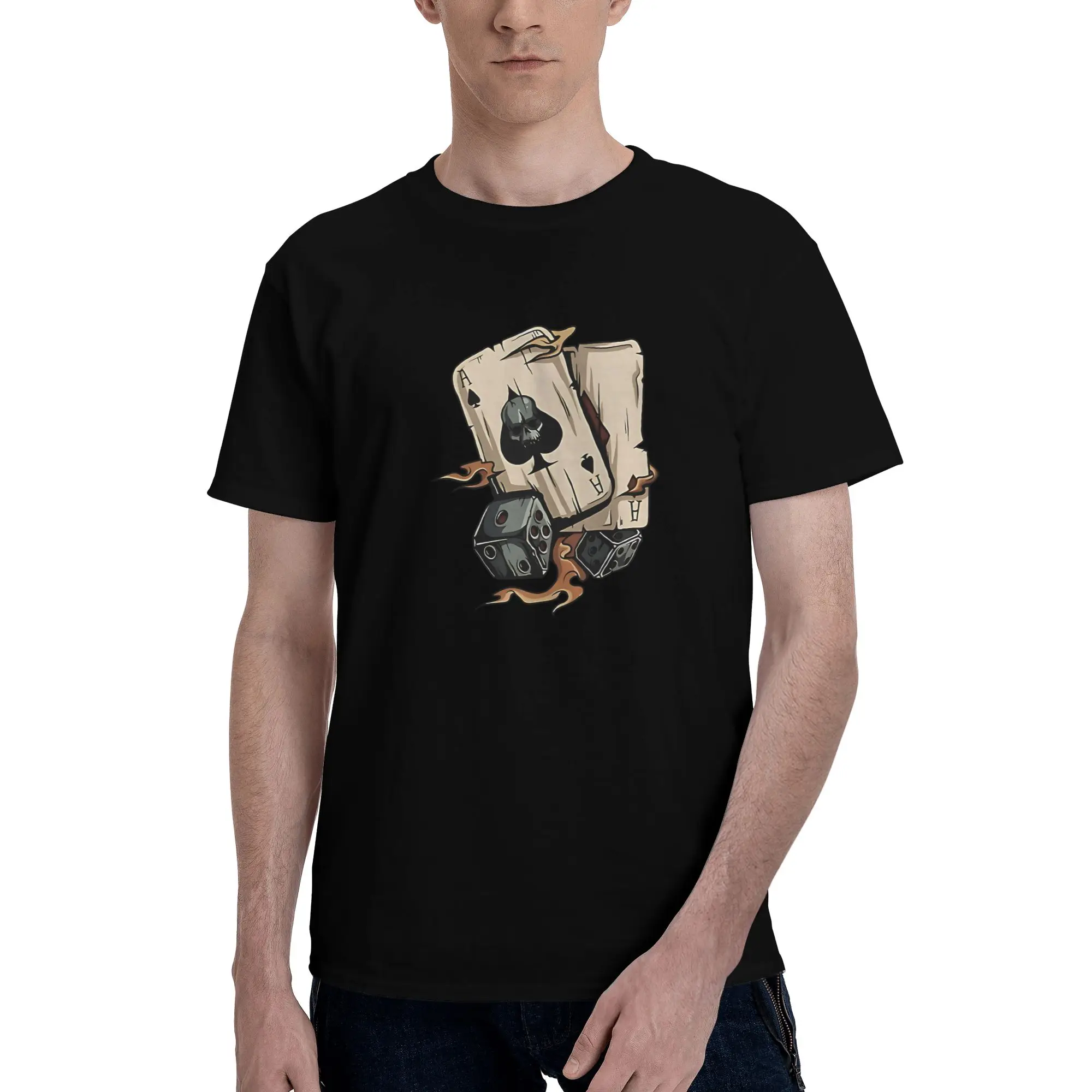 

Poker dice Men Short Sleeved T-Shirt Hip Hop Cool Edgy Casual Soft Tees Streetwear Trippy Design Graphic Art
