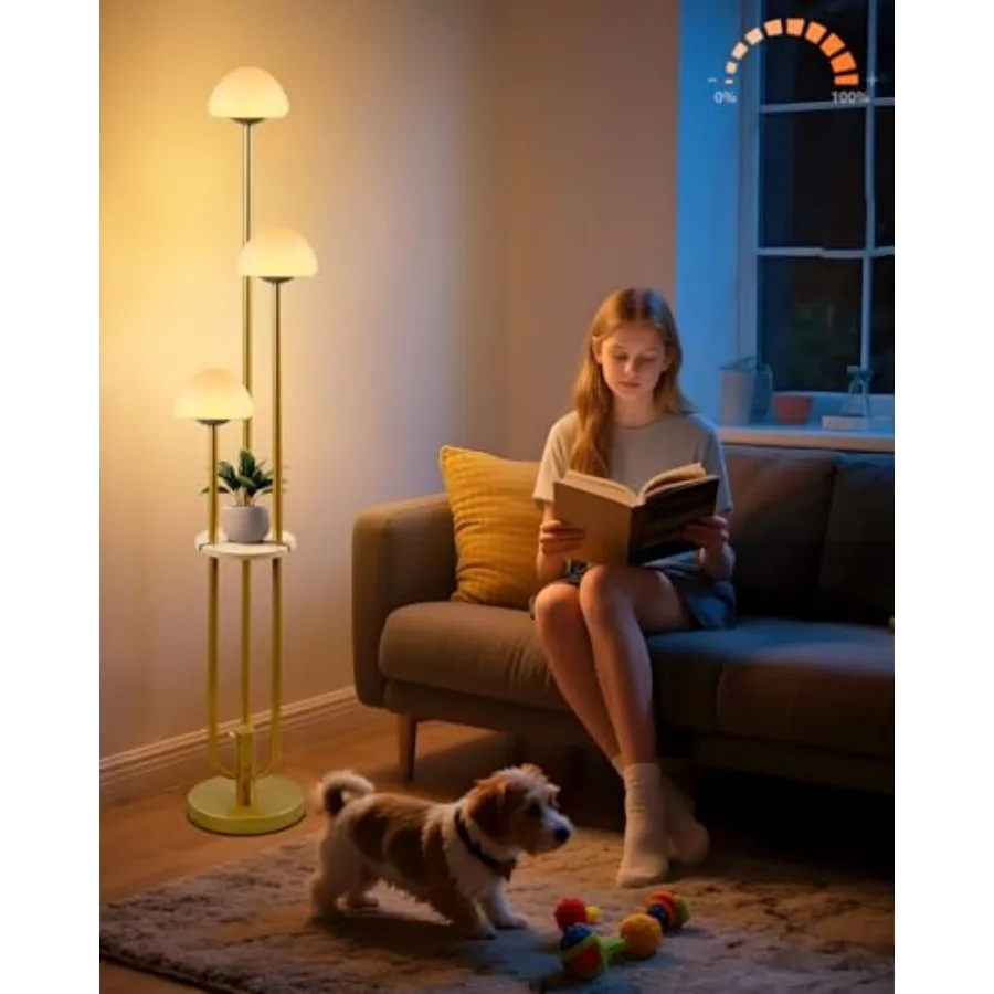 

Gold Dimmable Floor Lamp with Table Modern Floor Lamps for Living Room 3000K Warm Lights Tall Standing Lamp with Mushroom Shade
