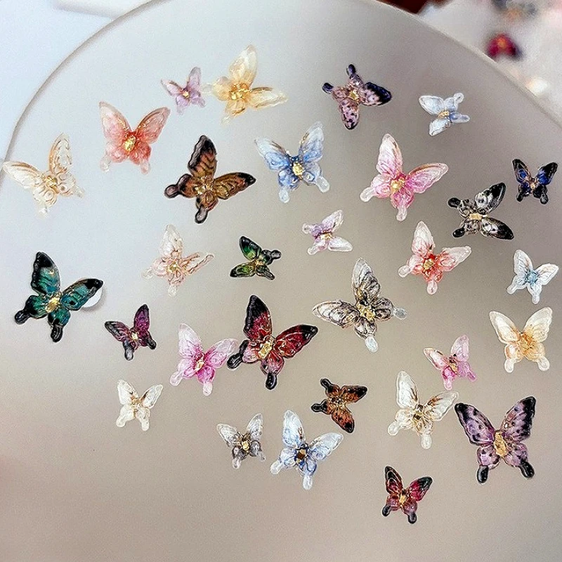 Glace Transparent résine papillon nœud papillon couronne de perles flocons de neige arbre de noël cerise étoile Nail Art accessoires décorations outil