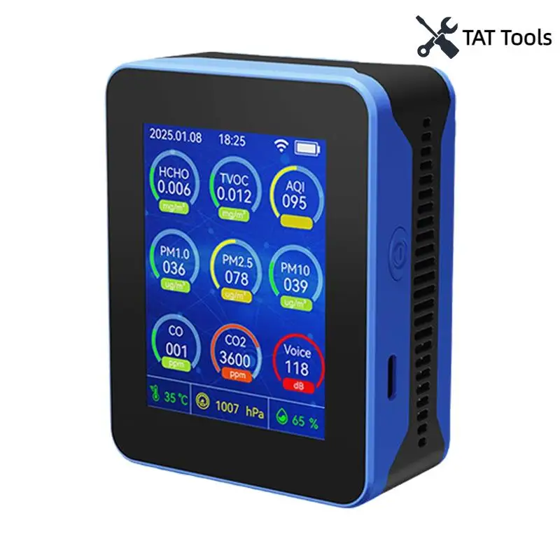 

Air Quality Tester Multi-Function Air Quality Monitor Indoor Air Quality Meters HCHO/TVOC/PM2.5/PM10/CO/CO2 Tester