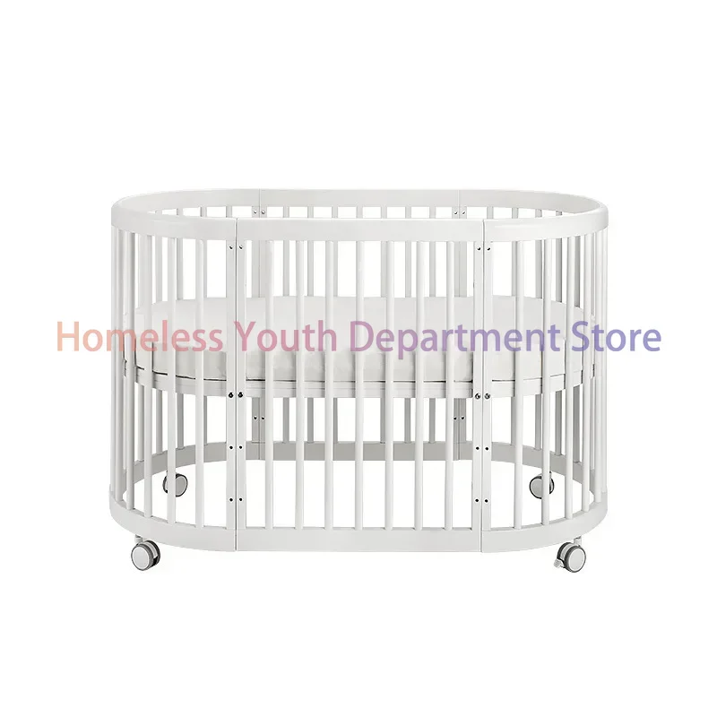 For Oval Crib Multifunctional Pine Children's Bed European White Newborn Baby Movable Splicing Bed