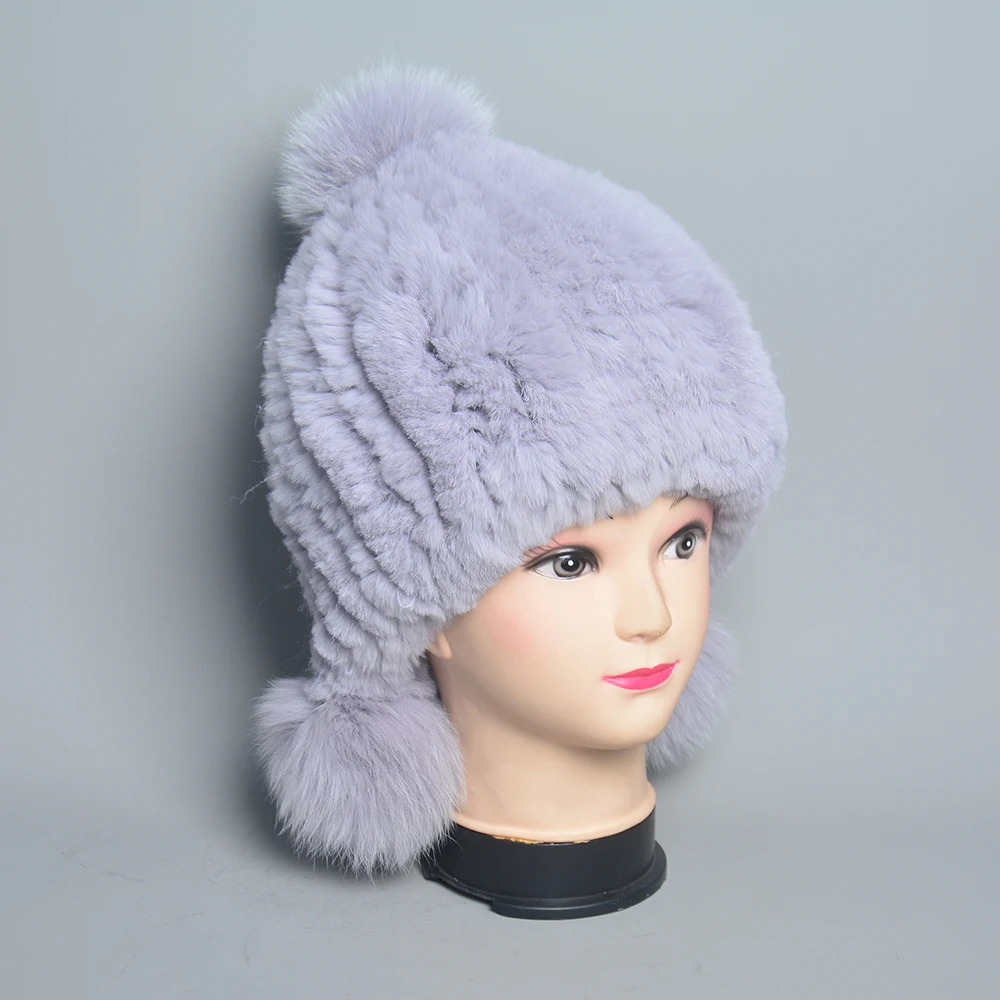 Natural Rabbit Fur Bomber hats Winter Warm Outdoor Fluffy Earflap Caps Luxury Russian Boys and Girls Children