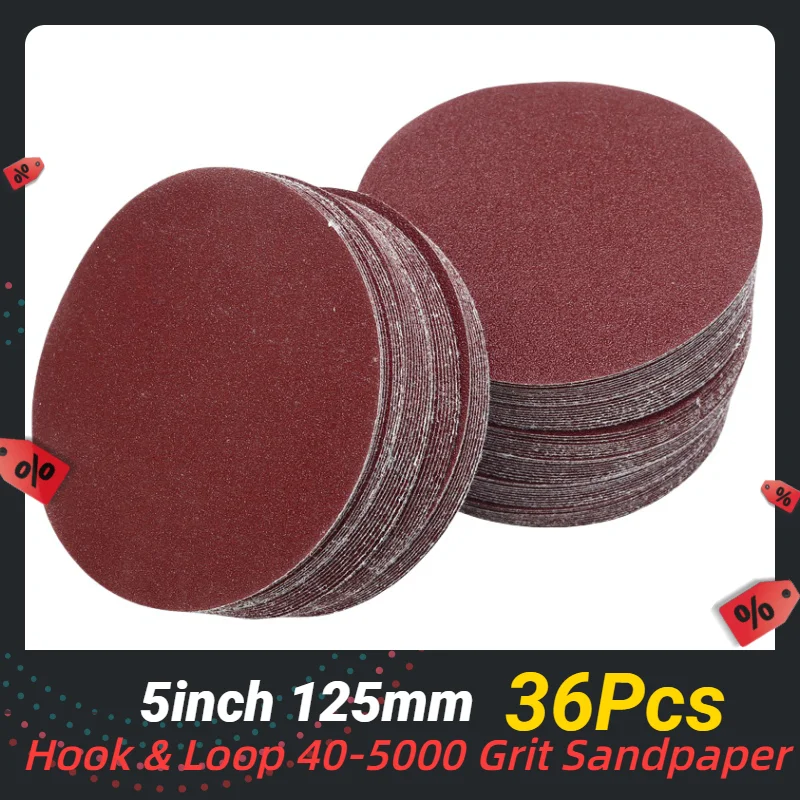 

36Pcs 5 Inch Sanding Discs Hook and Loop Adhesive Sandpaper 125mm Wet and Dry Round Shape Sanding Sanding Paper Buffing Sheet