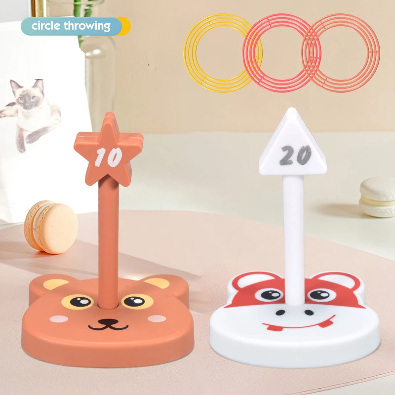 Children Throw Circle Game Cartoon Animal Ferrule Stacked Toys Indoor Outdoor Parent-Child Interactive Early Education Gift