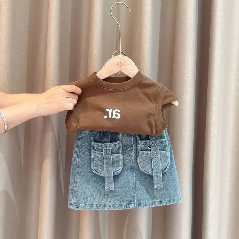 

XH-Girls2024Summer New Two-Piece Suit Suit Korean Fashion Short Sleeve Denim Skirt Suit Western Style All-Matching Hot Sale