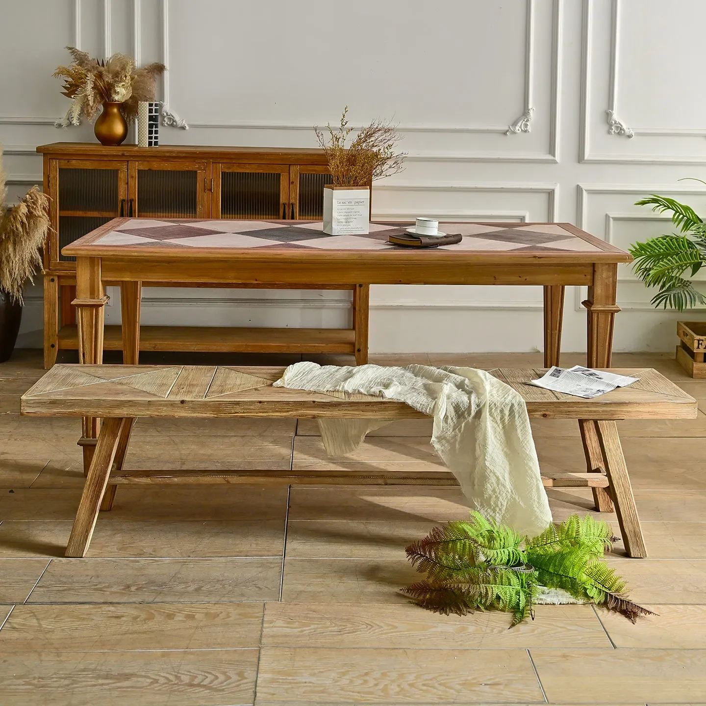New solid wood table and chair combination disassembly and assembly modern simple dining chair home desk long study table garden