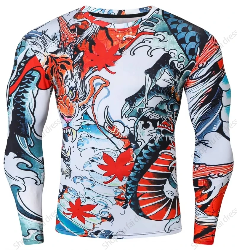 Camiseta de manga larga con cuello redondo para hombre, camisetas gráficas con estampado 3D de samurái japonés, camiseta informal de calle, Ropa para hombre, Tops con tatuaje