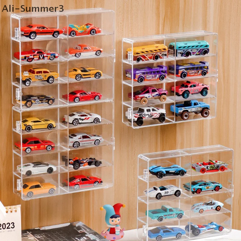 

1:64 акриловая автомобильная витрина для модели автомобиля, стойка для игрушечного шкафа, пылезащитная автомобильная непробиваемая клейкая настенная прозрачная витрина