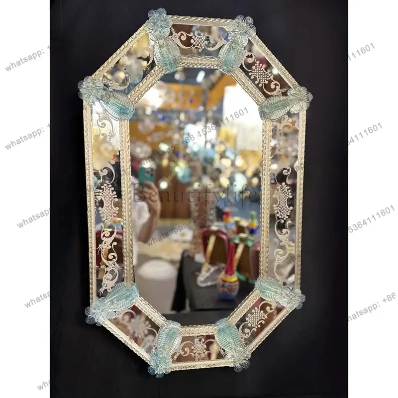 Retro European light luxury oval makeup mirror silk flower vine frame decorative mirror