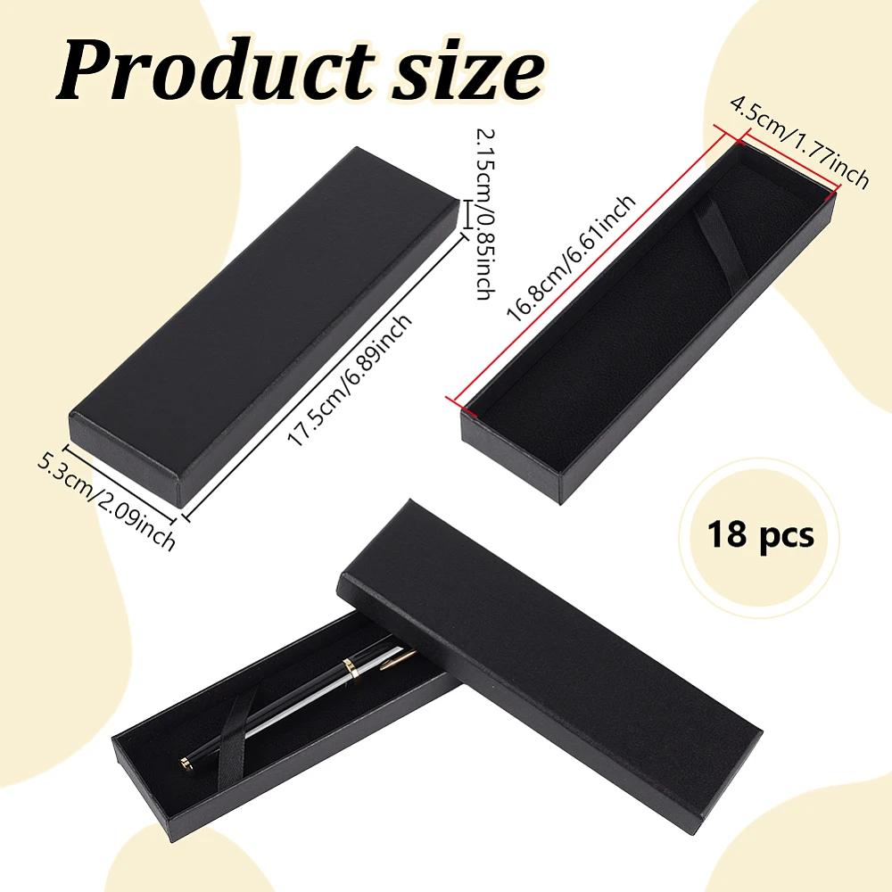 18Pcs Black Empty Pen Gift Boxes 6.89x2.09x0.85inch Ballpoint Pen Gift Box Display Box with Cushion Jewelry Present Cases