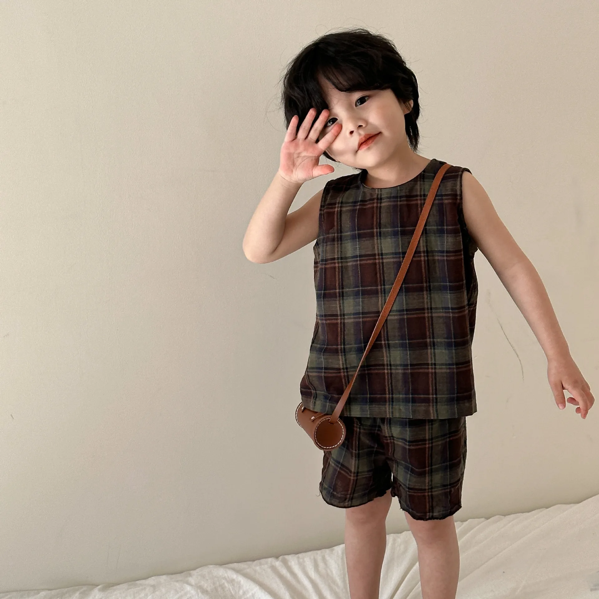Children\'s Summer Set Baby 2024 New Boys\' Tank Top Summer Casual Girls\' Wide Leg Pants Sister Brother Sister Costume