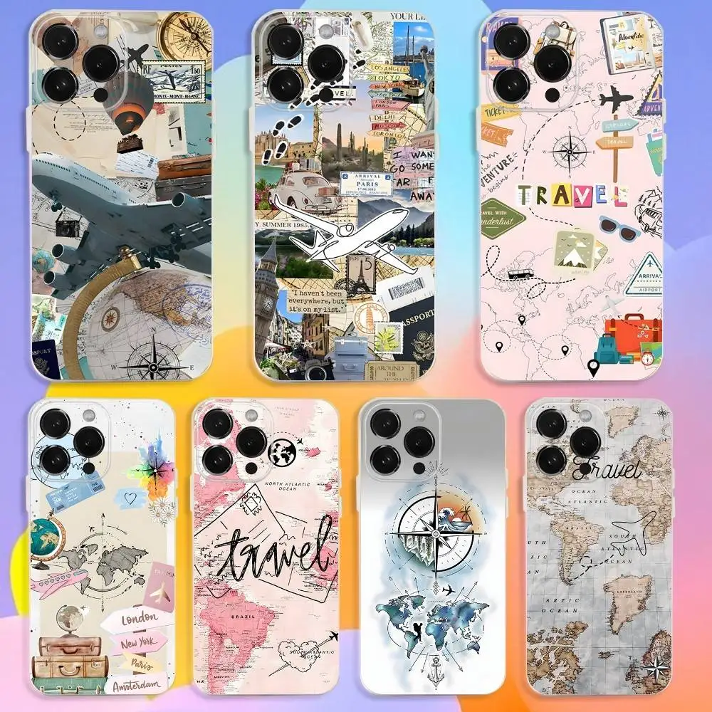 

World Map Travel Plans Phone Case For iPhone 17,16,15,14,13,12,11 Pro,Max,Plus,X,XS,XR,SE,Mini Transparent Silicone Soft