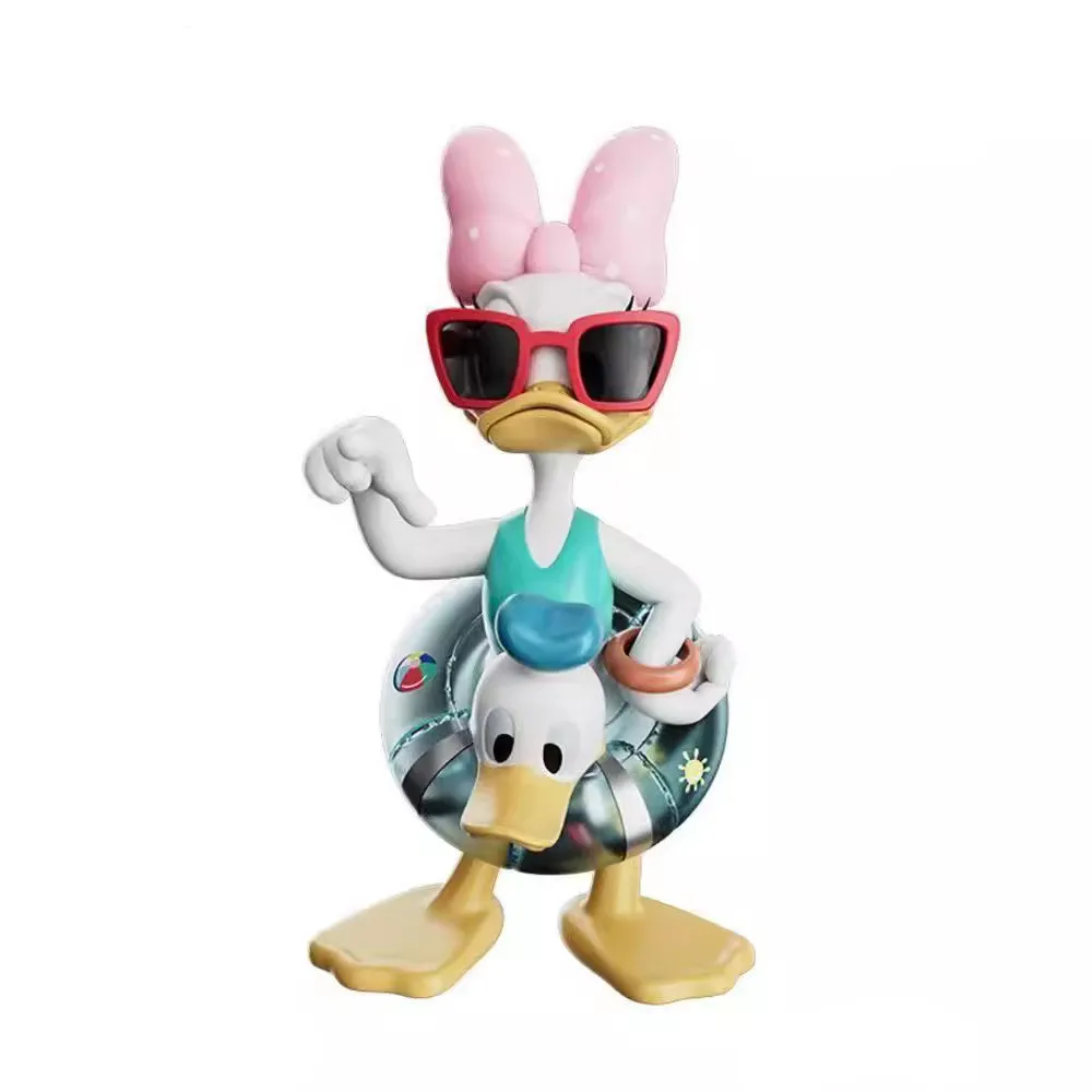 [Funny] 28cm Disney Donald Duck Swimming ring Daisy Duck Action figure toys statue collection model home decoration kids gift