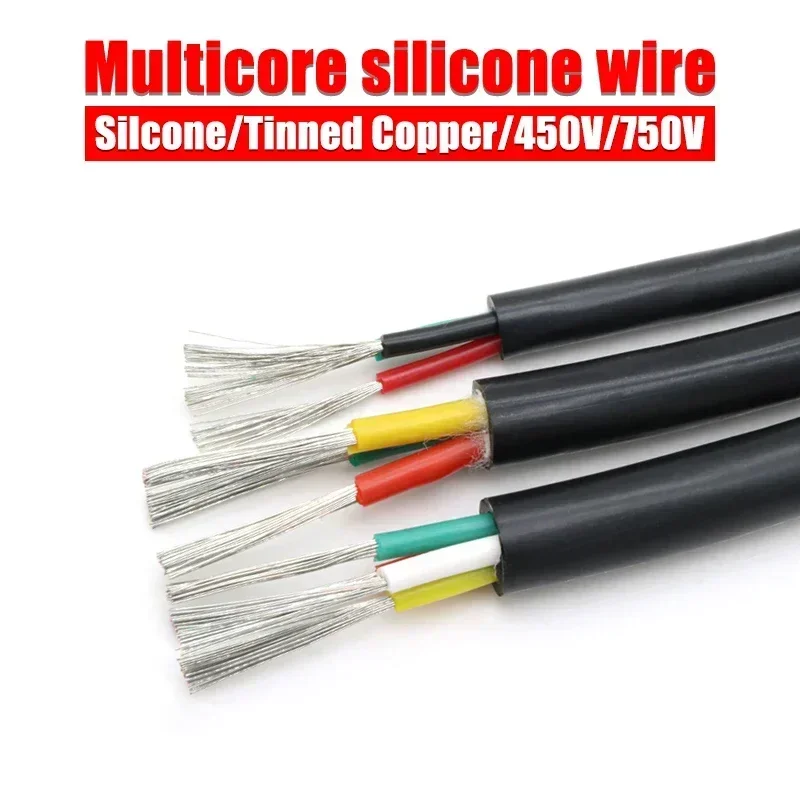 

Black Multicore Heat resistant Silicone wire Square 0.3mm ~Square 6mm Tinned Copper Soft Sheath 2 3 4 6Cores Electrico cable