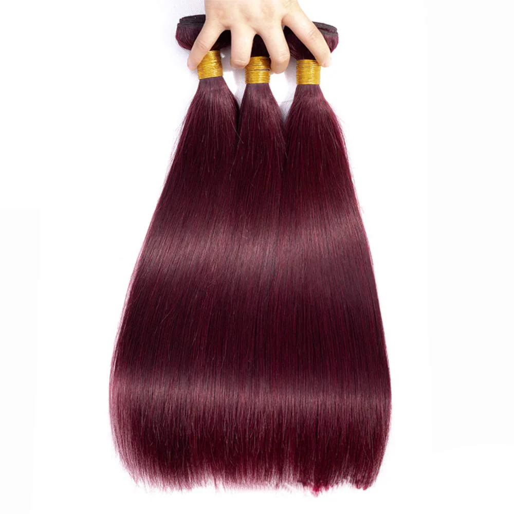 Menselijk Haar Bundels Rechte Wijn Rood Bordeauxrood Braziliaanse 100% Echt Menselijk Haar Weave Extensions 24 26 28 Inch Voor Vrouw Kleur # 99j