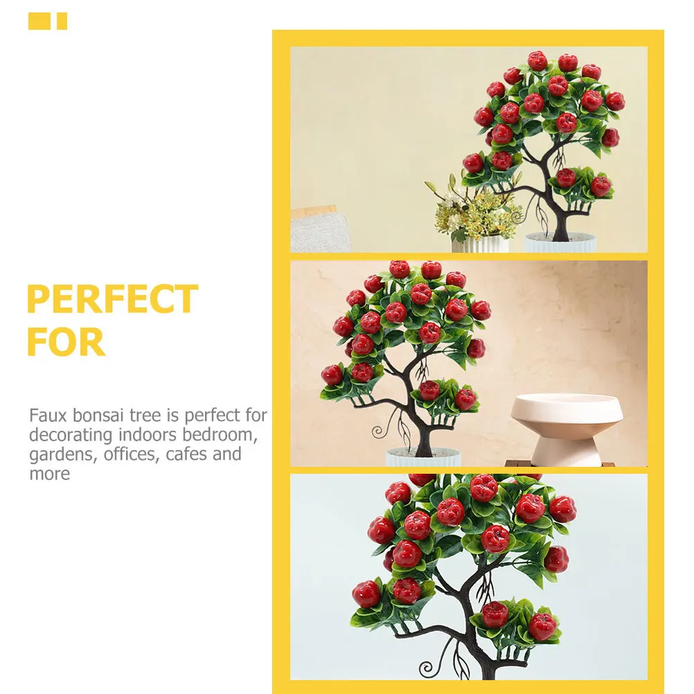 

2Pcs Realistic Faux Apple Bonsai Tree Simulation Fruit Plant Fake Tree PVC Home Office Living Room