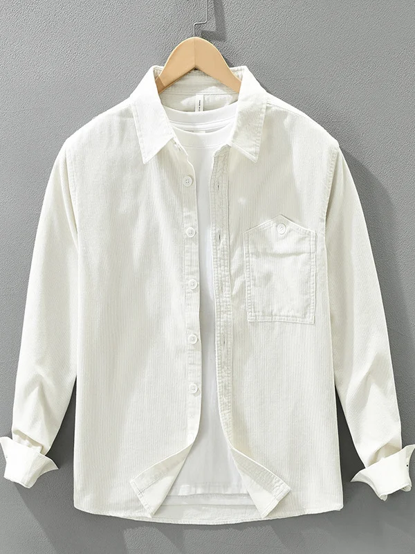 

Trendy Corduroy Long Sve Men's irt Casual Loose Cotton Color Turn-down Collar Top Faionable All-rounder Artistic