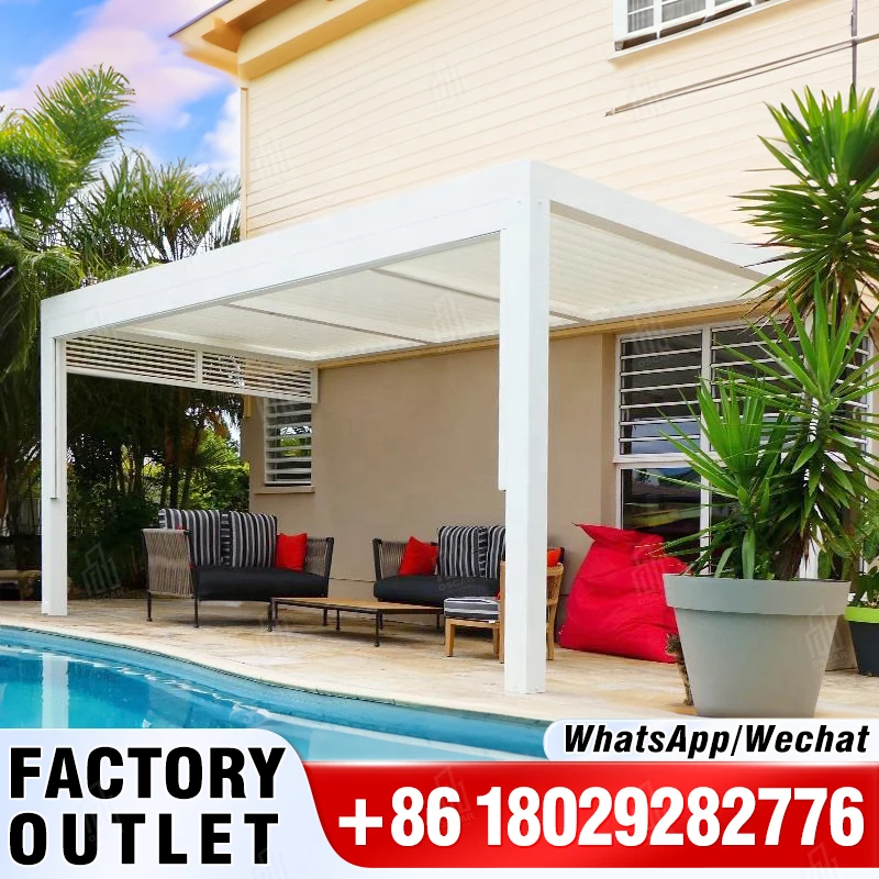 

100% Waterproof Pergolas de jardin Leisure Outdoor Motorized Louvered Roof Aluminium Gazebo Aluminum Pergola