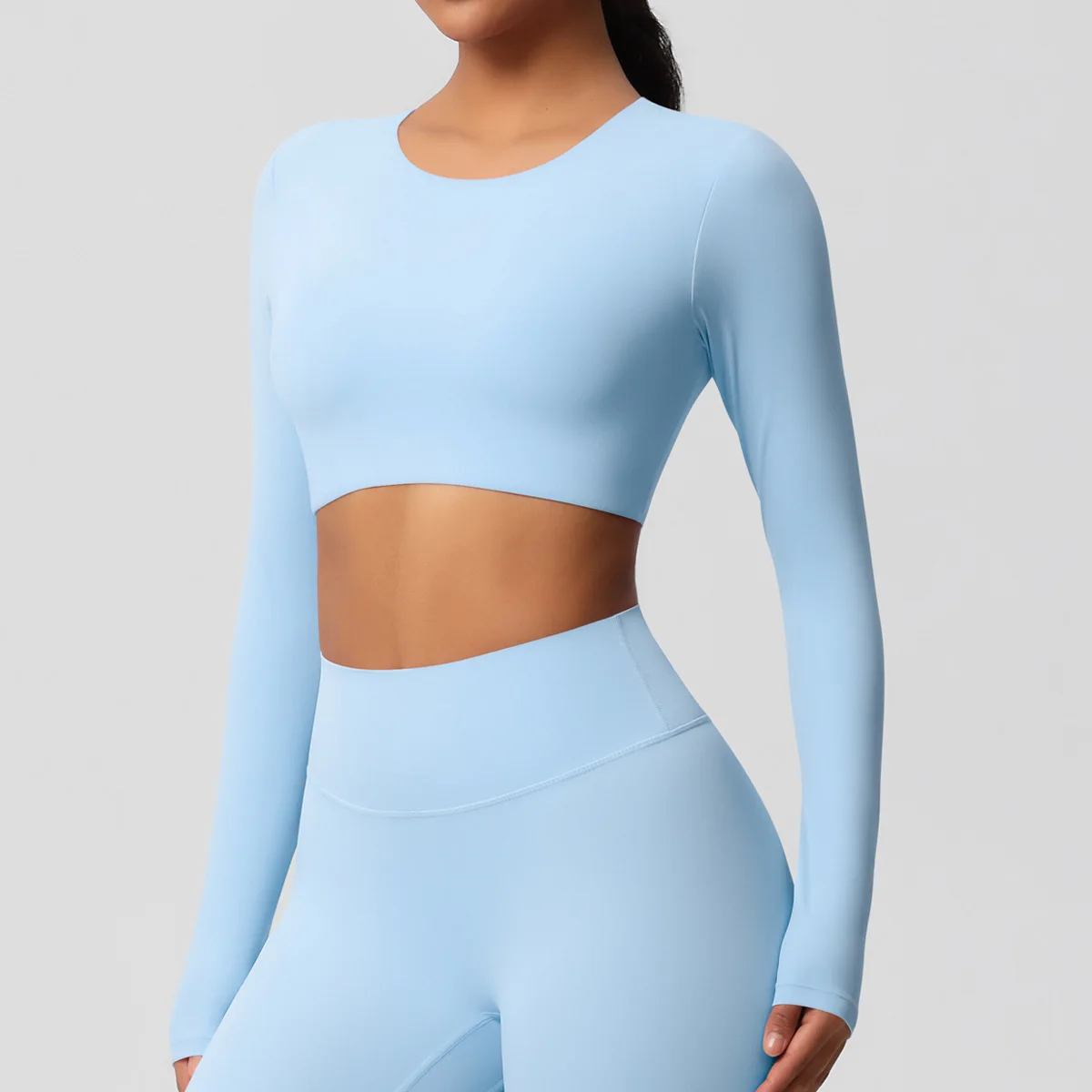 

New Style Double-sided Brushed Fabric Tight Long-sleeved Yoga Top with Built-in Bra for Women Suitable for Pilates Running Yoga
