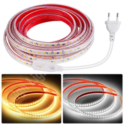 Striscia Led 220V con spina di alimentazione ue 120LED/m lampada a nastro flessibile adesivo IP67 nastro Led impermeabile luce bianca fredda/calda
