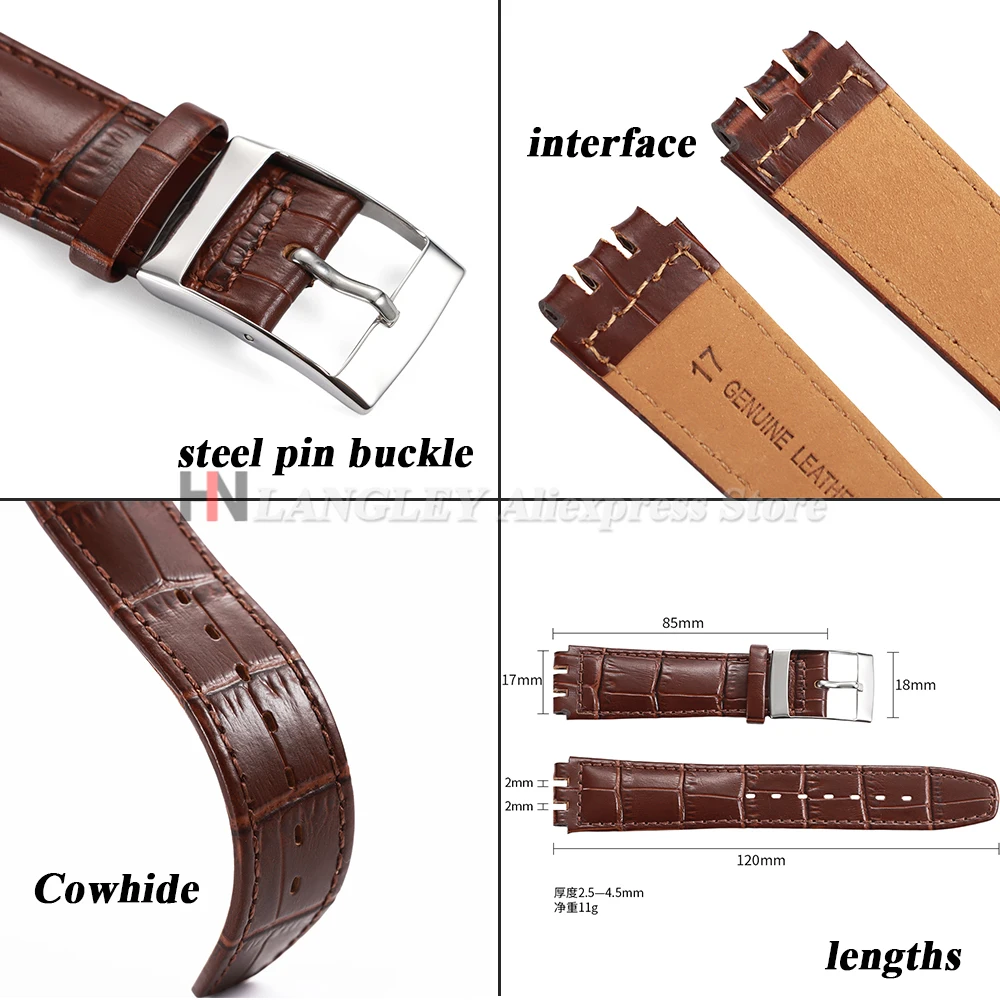 Per cinturino orologio SWATCH 17mm 19mm cinturino in vera pelle di vacchetta uomo donna impermeabile nero marrone cinturini sportivi di ricambio