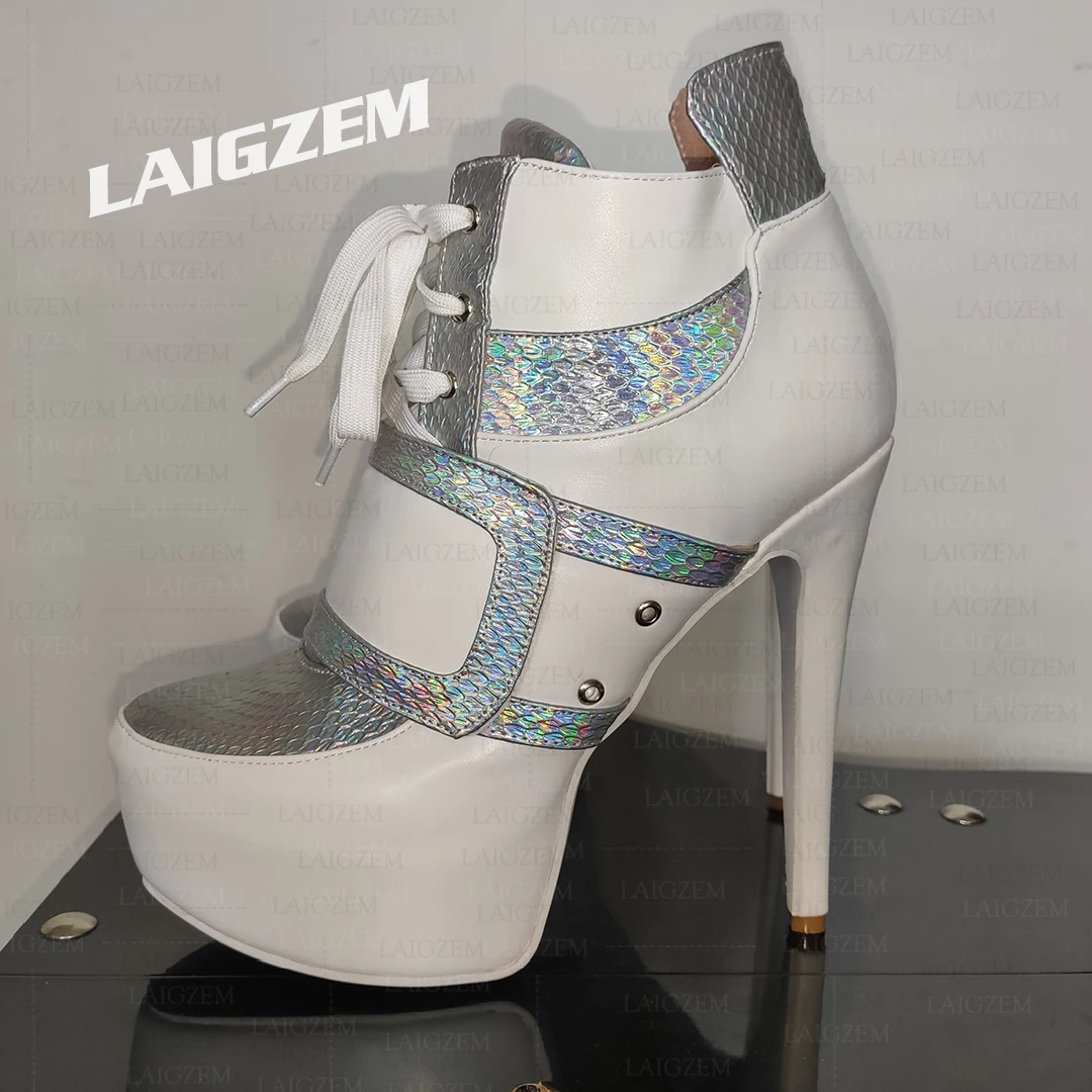 

BERZIMER/женские ботильоны на платформе, ботинки на тонком высоком каблуке со шнуровкой, женская обувь ручной работы в стиле пэчворк, большой размер 41, 42, 47 50, 52