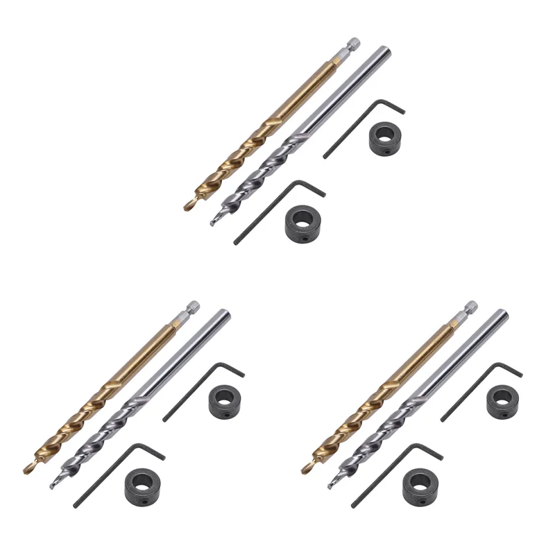 

ABBY-6 шт. 1/4 дюйма сверло с шестигранным хвостовиком и карманными отверстиями + 3/8 (9,5 мм) сменное спиральное ступенчатое сверло с ограничительным воротником глубины