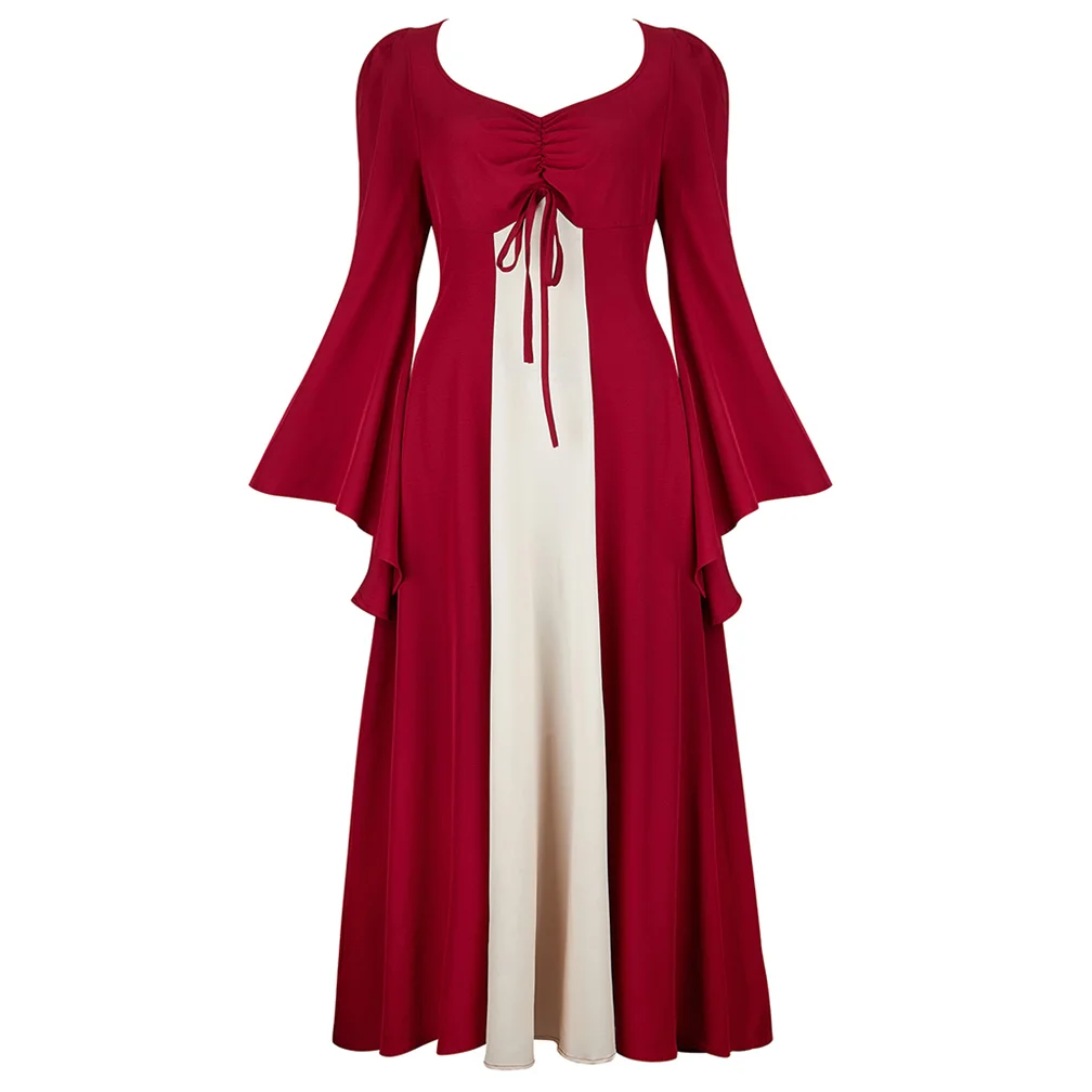 

Woman Medieval Dress Renaissance Fairy Costumes Irish Outfits Ruffle Halloween Costumes Gothic Pirate Peasant Long Gown