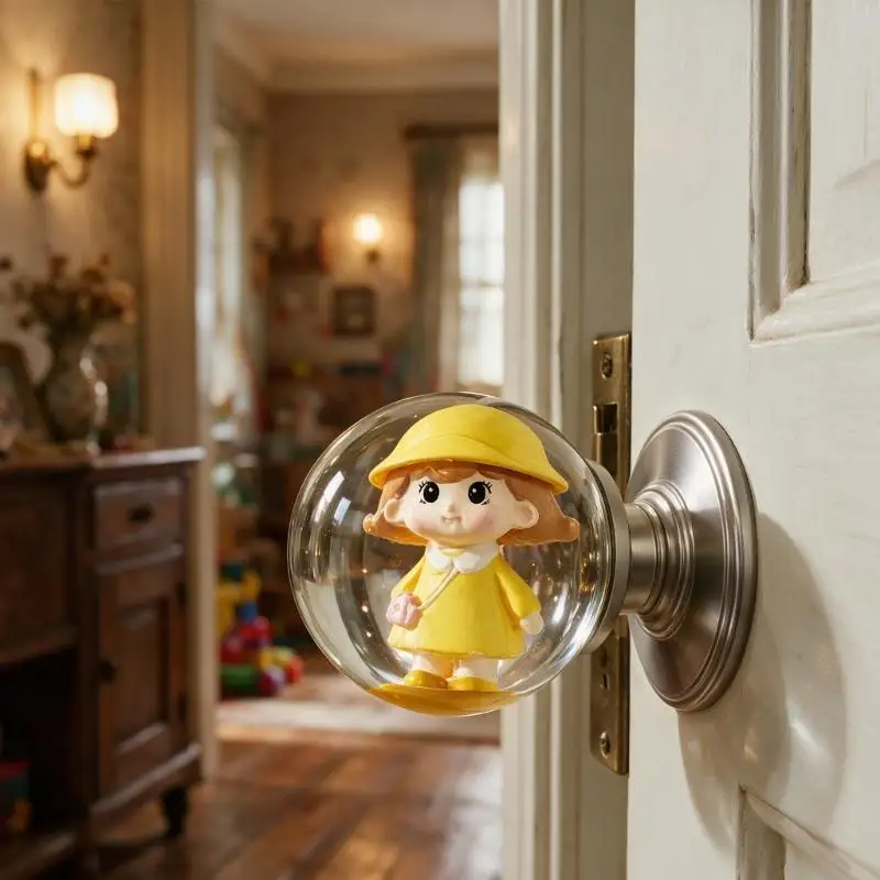 652F Clear Ball Door Pull Handle with Molded Figure, Rounded Grip and Metal-Look Base for Bedroom, Room and Cabinet Use