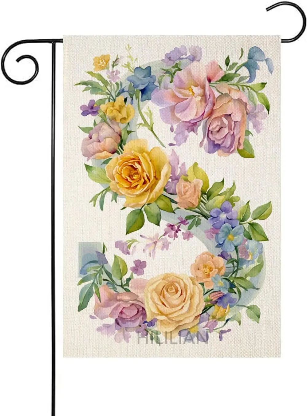 Monogram Letter S Garden Flag Wild Flower Initial Outdoor Flags Burlap Spring Summer Garden Flag 12x18 Inch Double Sided Fam GGX