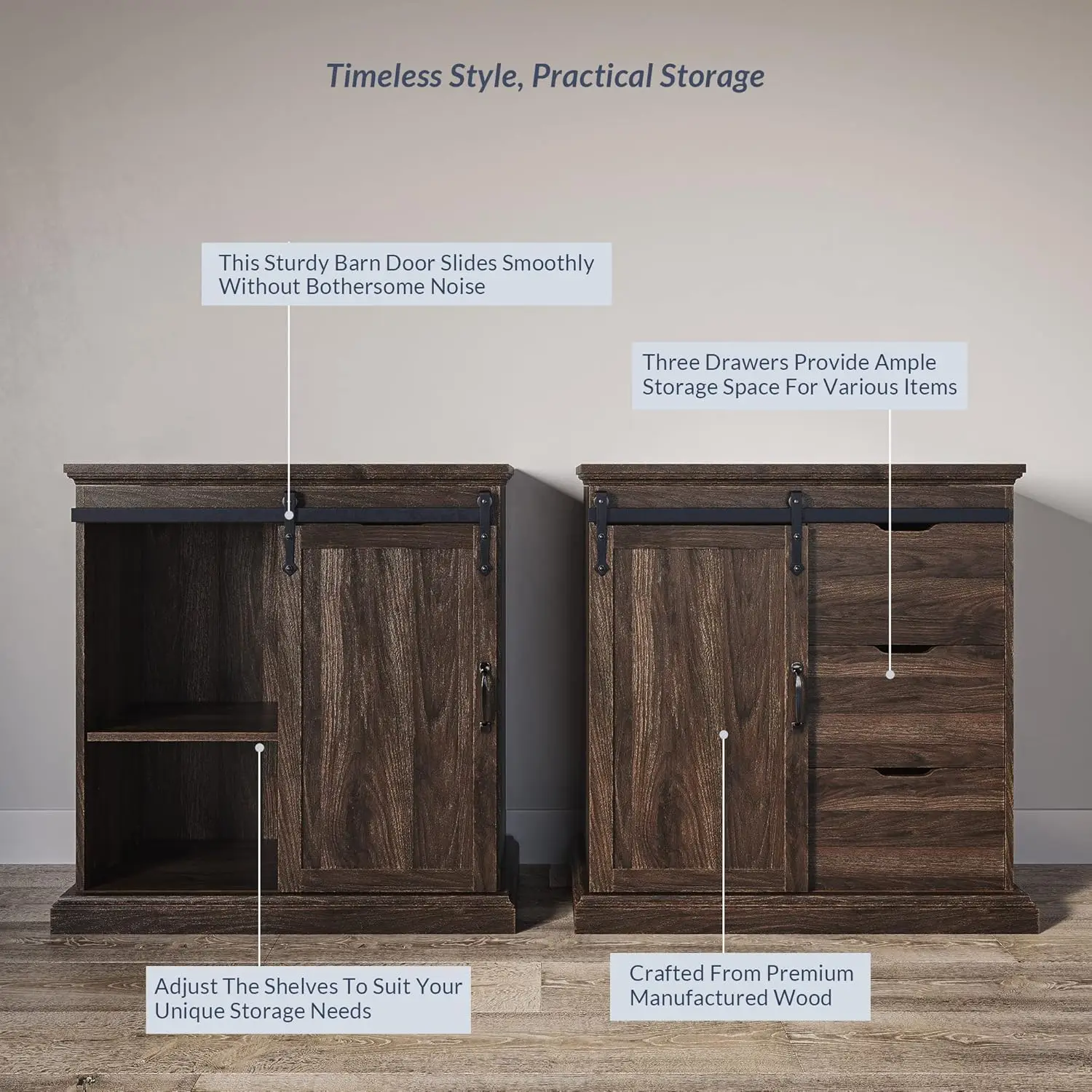 Sideboard Buffet Cabinet with storage Console Table Coffee Bar Storage Cabinet with 1 Sliding Barn Door and 3 Drawers